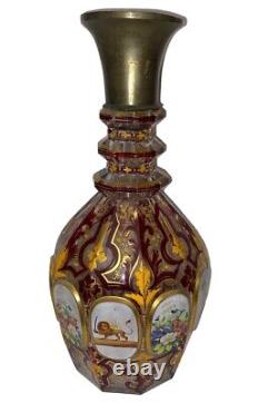 Large Victorian Bohemian Gilded Hand Painted Portrait Bottle Vase c1860 As Found Large Victorian Bohemian Gilded Hand Painted Portrait Bottle Vase c1860 As Found