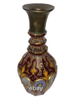 Large Victorian Bohemian Gilded Hand Painted Portrait Bottle Vase c1860 As Found Large Victorian Bohemian Gilded Hand Painted Portrait Bottle Vase c1860 As Found