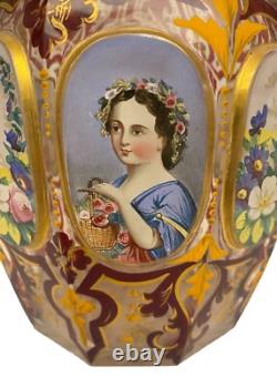 Large Victorian Bohemian Gilded Hand Painted Portrait Bottle Vase c1860 As Found Large Victorian Bohemian Gilded Hand Painted Portrait Bottle Vase c1860 As Found