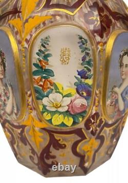 Large Victorian Bohemian Gilded Hand Painted Portrait Bottle Vase c1860 As Found Large Victorian Bohemian Gilded Hand Painted Portrait Bottle Vase c1860 As Found