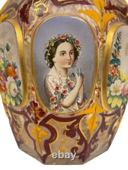 Large Victorian Bohemian Gilded Hand Painted Portrait Bottle Vase c1860 As Found Large Victorian Bohemian Gilded Hand Painted Portrait Bottle Vase c1860 As Found