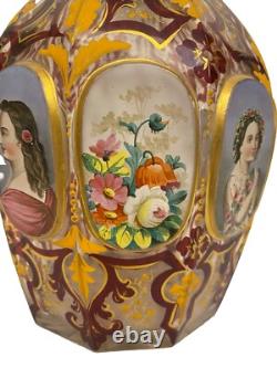 Large Victorian Bohemian Gilded Hand Painted Portrait Bottle Vase c1860 As Found Large Victorian Bohemian Gilded Hand Painted Portrait Bottle Vase c1860 As Found