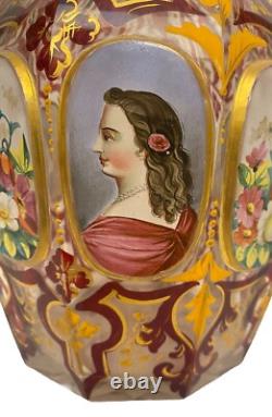 Large Victorian Bohemian Gilded Hand Painted Portrait Bottle Vase c1860 As Found Large Victorian Bohemian Gilded Hand Painted Portrait Bottle Vase c1860 As Found