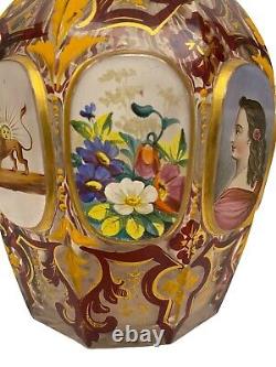 Large Victorian Bohemian Gilded Hand Painted Portrait Bottle Vase c1860 As Found Large Victorian Bohemian Gilded Hand Painted Portrait Bottle Vase c1860 As Found