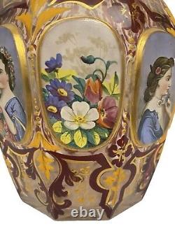 Large Victorian Bohemian Gilded Hand Painted Portrait Bottle Vase c1860 As Found Large Victorian Bohemian Gilded Hand Painted Portrait Bottle Vase c1860 As Found