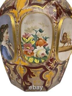 Large Victorian Bohemian Gilded Hand Painted Portrait Bottle Vase c1860 As Found Large Victorian Bohemian Gilded Hand Painted Portrait Bottle Vase c1860 As Found