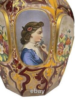 Large Victorian Bohemian Gilded Hand Painted Portrait Bottle Vase c1860 As Found Large Victorian Bohemian Gilded Hand Painted Portrait Bottle Vase c1860 As Found