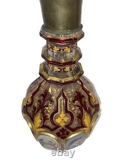 Large Victorian Bohemian Gilded Hand Painted Portrait Bottle Vase c1860 As Found Large Victorian Bohemian Gilded Hand Painted Portrait Bottle Vase c1860 As Found