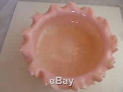 Large Victorian Pink Cased Glass Crimped Edge Glass Bowl