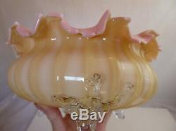 Large Victorian Pink Cased Glass Crimped Edge Glass Bowl