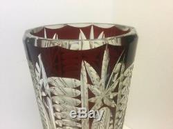 Large Vintage Ruby Glass Red Cut Bohemian Glass Vase