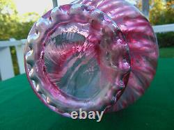 Large Vintage Snow Crested Cranberry Swirl Vase 11 Tall