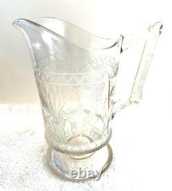 Late 1800 Victorian Art Crafts Nouveau Draped Parrot Bamboo Glass Pitcher 9 HTF Late 1800 Victorian Art Crafts Nouveau Draped Parrot Bamboo Glass Pitcher 9 HTF