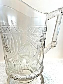 Late 1800 Victorian Art Crafts Nouveau Draped Parrot Bamboo Glass Pitcher 9 HTF Late 1800 Victorian Art Crafts Nouveau Draped Parrot Bamboo Glass Pitcher 9 HTF