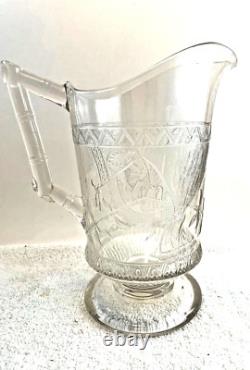 Late 1800 Victorian Art Crafts Nouveau Draped Parrot Bamboo Glass Pitcher 9 HTF Late 1800 Victorian Art Crafts Nouveau Draped Parrot Bamboo Glass Pitcher 9 HTF
