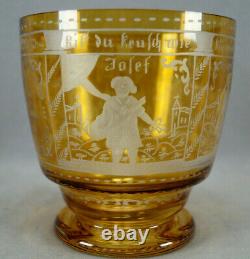 Late 19th Century German Engraved Religious Scenes & Amber Stained Vase / Beaker