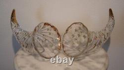 Late Victorian Art Glass pair of Rose Decorated and gilded Cornucopias