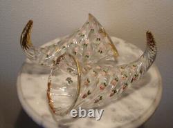 Late Victorian Art Glass pair of Rose Decorated and gilded Cornucopias