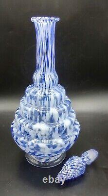 Legras Art Deco Lapis Lazuli Blue Glass Clichy Genie Bottle Decanter France