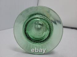 Legras Enameled Wild Flower Green Optic Molded Ruffled Vase 12 inch