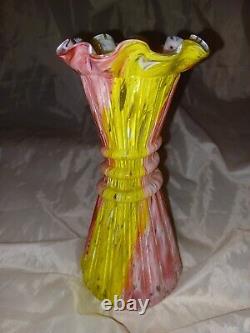 Legras Splatter Victorian Cased Art Glass End Of Day Ruffled Wheat Vase Antique