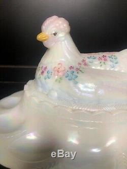 Limited Edition Fenton Iridescent Chicken Hen On A Nest Deviled Egg Tray Plate