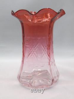 Loetz Antique Bohemian Victorian Makart to Pink Geometric CUT Art Glass Vase