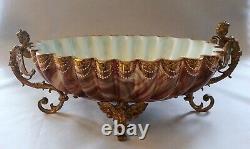 Loetz Marbled Glass Marmorierte Brides Bowl in Brass Basket Nymphs Centerpiece