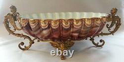 Loetz Marbled Glass Marmorierte Brides Bowl in Brass Basket Nymphs Centerpiece