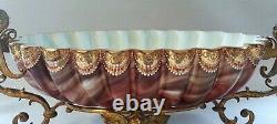 Loetz Marbled Glass Marmorierte Brides Bowl in Brass Basket Nymphs Centerpiece