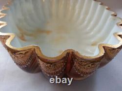 Loetz Marbled Glass Marmorierte Brides Bowl in Brass Basket Nymphs Centerpiece