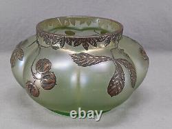 Loetz Olympia Green Iridescent & Heavy Bronzed Enamel Chestnuts Lobed Vase 1890s