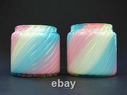 Loetz two spiral ribbed Rainbow glass vases pair 1890s Victorian Bohemian