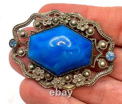 Lot 4 VTG Antique Victorian Filigree Czech Art Glass Brooches 1 w Owner Name