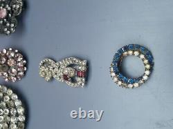 Lot Of 7 Victorian antique brooches with rhinestone and art glass. Cezcho