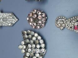 Lot Of 7 Victorian antique brooches with rhinestone and art glass. Cezcho