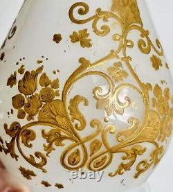 Lovely Antique Gilt White Opaline Glass Vase Likely French Baccarat or St Louis