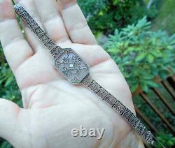 Lovely Sterling Camphor Glass Bracelet Art Deco with Natural Tiny Diamond Safety