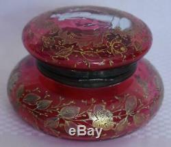Lovely Victorian Moser Cranberry Glass Dresser Box Mary Gregory Gold Decorations