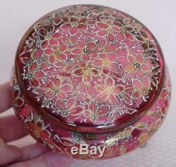 Lovely Victorian Moser Cranberry Glass Dresser Box W Gilded Floral Decorations