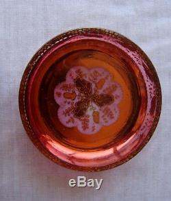 Lovely Victorian Red Moser Glass With 24k Yellow Gold Flower Design