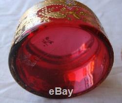 Lovely Victorian Red Moser Glass With 24k Yellow Gold Flower Design