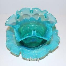 Lovely Vintage Victorian Art Glass Green Opalescent Finger Bowl & Underplate