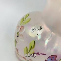 Lynn Fenton Pink Glass Iridescent Vase Flowers Butterfly Plum Crest vase Ltd Ed