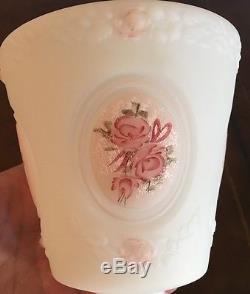 MINT Fenton Hand Painted Pink Victorian Roses Medallion Covered Candy Dish Box
