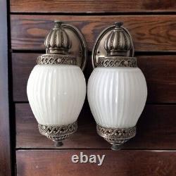 MONARCH Sconce Light Fixture Vintage White Glass Ribbed Victorian Art Deco MCM