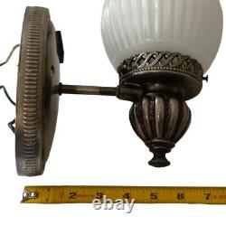 MONARCH Sconce Light Fixture Vintage White Glass Ribbed Victorian Art Deco MCM