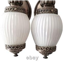 MONARCH Sconce Light Fixture Vintage White Glass Ribbed Victorian Art Deco MCM