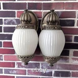 MONARCH Sconce Light Fixture Vintage White Glass Ribbed Victorian Art Deco MCM