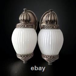 MONARCH Sconce Light Fixture Vintage White Glass Ribbed Victorian Art Deco MCM